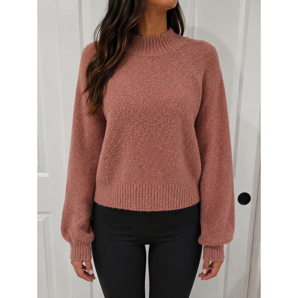 VICI Pink Boucle Knit Balloon Sleeve Mock Neck Pullover Sweater XS